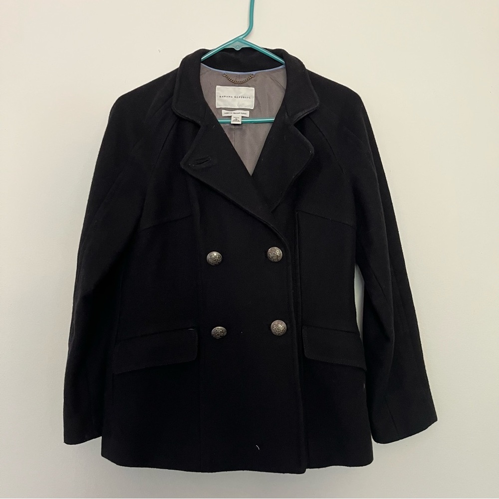 Banana Republic Black Pea Coat Size Medium